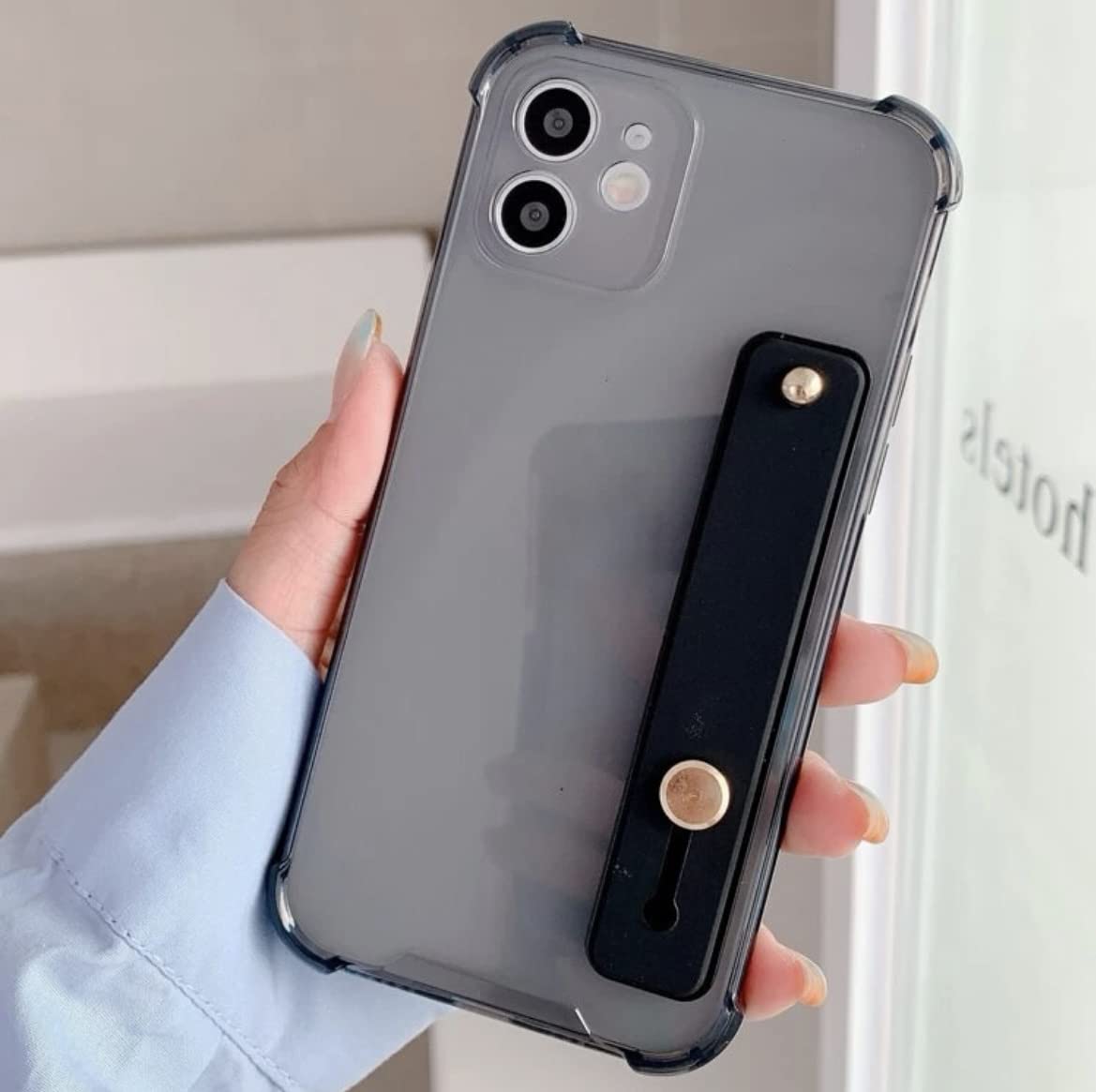 Amazon.co.jp: iPhoneケース ベルト付きクリアケース 落下防止バンド